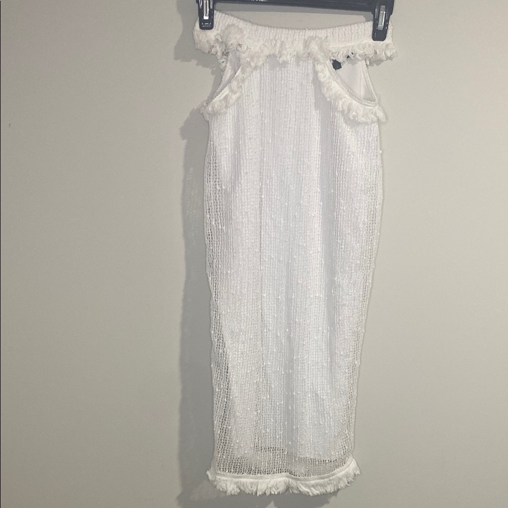 Michael Costello White Ruffled Midi Pencil Skirt